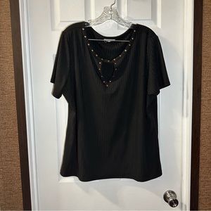 A Reason Black Scoop Neck Keyhole Short Sleeve Blouse 3X